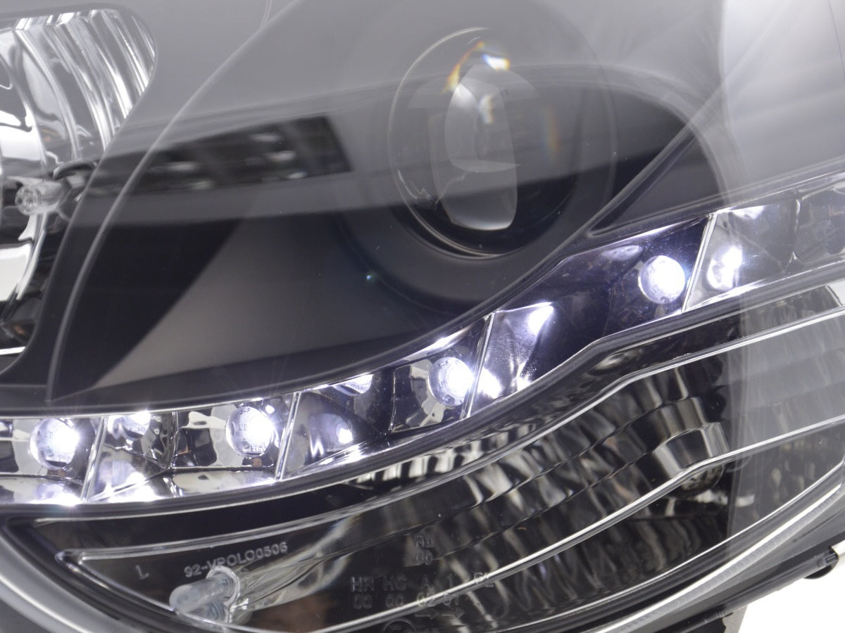 Scheinwerfer Set Daylight LED TFL-Optik VW Polo Typ 9N3 05-09 schwarz für Rechtslenker Scheinwerfer Set Daylight LED TFL-Optik VW Polo Typ 9N3 05-09 schwarz für Rechtslenker